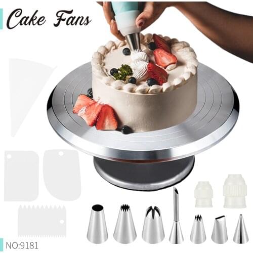 Aluminium Alloy Cake Decorative Turntable Set 304 Stainless Steel Decorating Nozzle Set Rotating Cake Turntable Decorating Tools