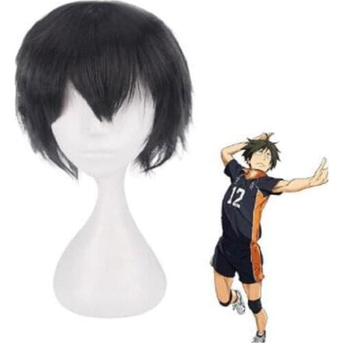 Anime Haikyuu!! Karasuno Tadashi Yamaguchi Black Short Hair for Halloween Party The Future Diary Yukiteru Amano Cosplay Wig