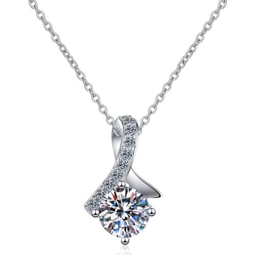 ANZIW 925 Sterling Silver Round Cut Moissanite Diamond Fine Pendant Necklace For Women Classic Pendant Necklace Jewelry Gift