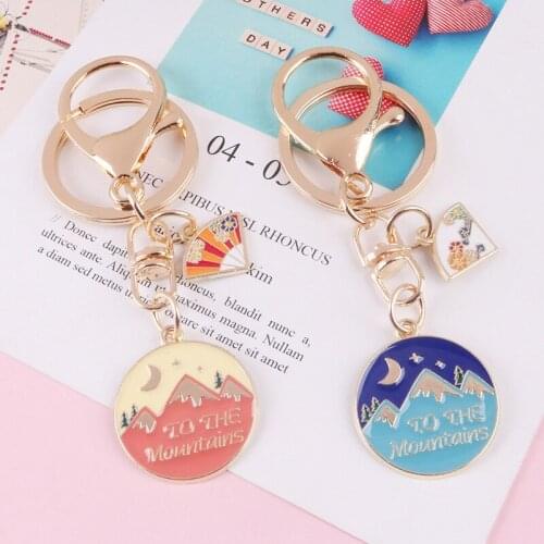2PCS Creative Cartoon Mountain Alloy Key Chain Exquisite Flower Fan Car KeyRing Bag Pendant Decoration Accessories Trinket Gifts