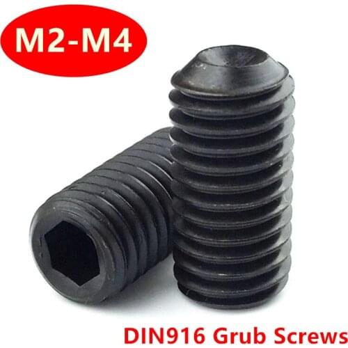 DIN916 Black tighten screw M2 M2.5 M3 M4 Alloy Steel Grade 12.9 high tensile Allen headless cup point set grub screws
