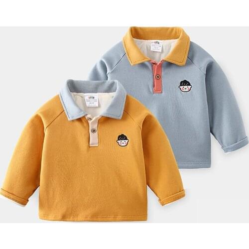 Childrens Clothing 2020 Winter New Baby Boys Thicken Tshirt Fashion Lapel Plus Velvet Warm Bottoming Shirt for Boy 2-7 Years