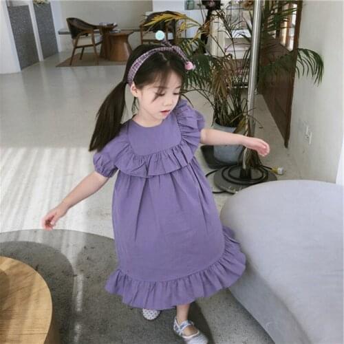 Purple Cotton Children Spring Summer Dress Baby Girls Dresses Trendy Kids Costume Ruffle Princess Birthday Party High Quality