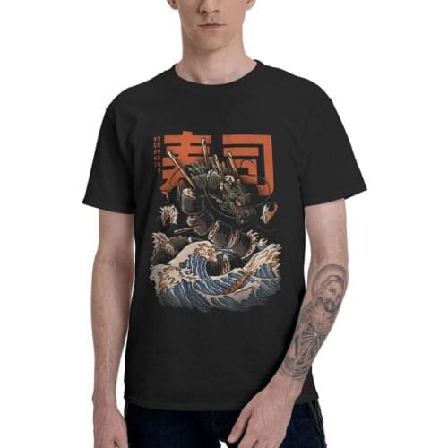Sushi Dragon Wave T Shirt Men Short Sleeve Cotton T-shirt Japanese Kaiju Tshirt Food Monster Tee Tops Fashion Tshirts Gift Idea