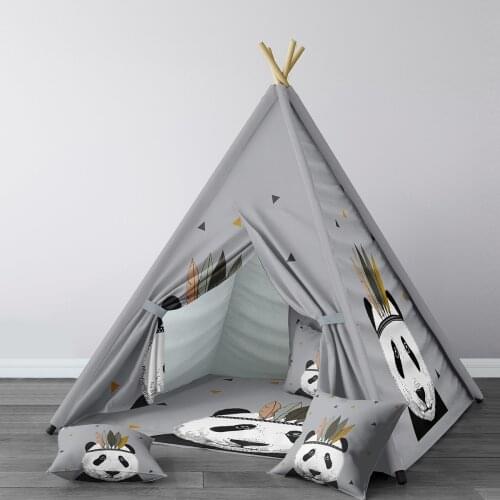 Play Tent for Kids Wigwam Portable Indoor Playground Tents Children Bedrooms Wild Western Panda Gray Model 072