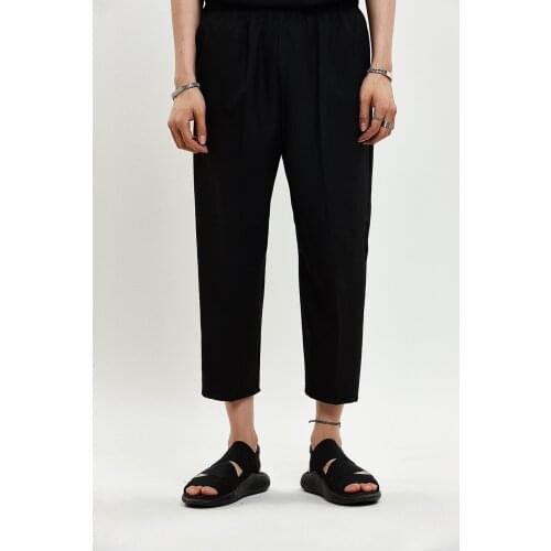 Mens summer thin Capris straight classic casual loose elastic waist black drop large pants trendy men