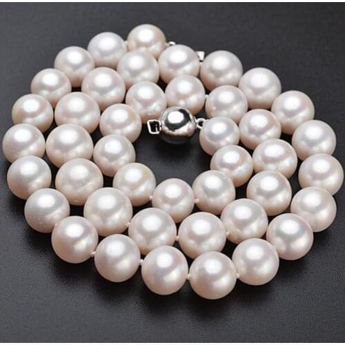 AAA class natural pearl 10-11mm near circular micro blemish Necklace