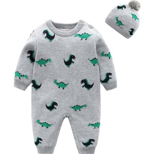 Boys girls Rompers Kids Autumn Winter Infant dinosaur Printing Toddler Newborn Outfits Double layer plus velvet thickening