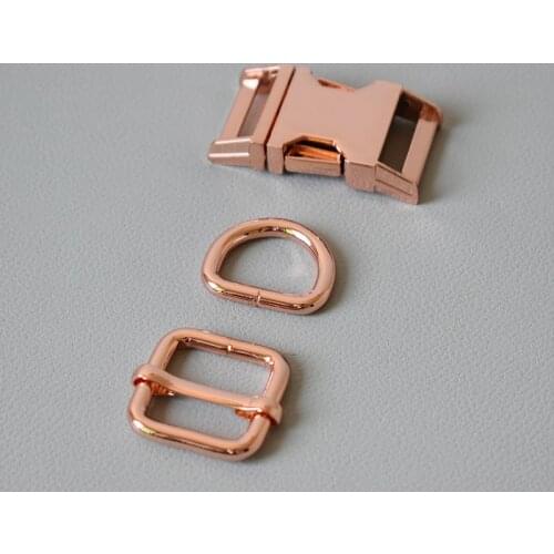 100 suit 20mm D ring metal dog clasp set webbing metal slider DIY pet collar strap bag belt accessory-Rose Gold