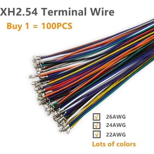 100PCS XH2.54 Connector with Terminal Wire Electronic Wire Double Heads without Housing 26AWG 2.54MM