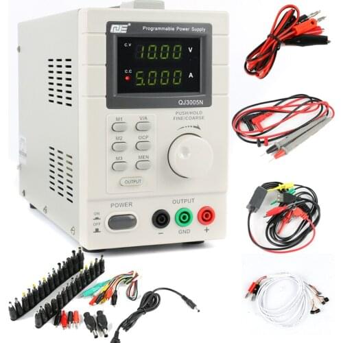 QJ3005N Laboratory Adjustable LCD Digital Linear Programmable DC Power Supply 30V 5A 0.01V 0.001A + AC DC Jack Power Adapter Set