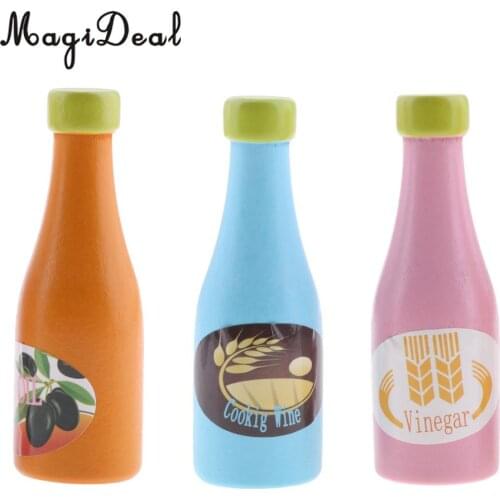 MagiDeal Colorful 3Pcs/Pack Wooden Seasoning Bottles for Children Thinking Ability Pretend Play Food Role Play Game Kitchen Toy