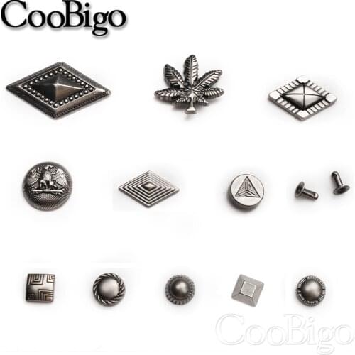 5 Sets Metal Rivet Spike Stud Punk Rock Riveter Studs for Leather Bag Belt Clothes Shoe DIY Craft Parts Diamond Round Square
