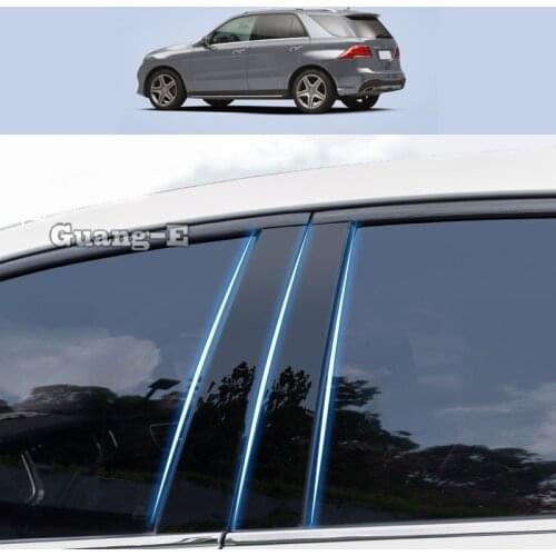 For Benz GLE 2015-2019 Car PC Material Pillar Post Cover Door Trim Window Piano Black Molding Sticker Plate 6pcs