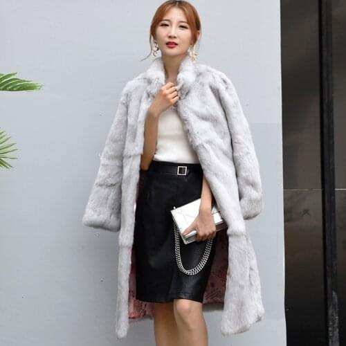 New fashion women long rabbit fur coat ladies genuine real natural 100CM long jacket outwear over coat custom any size