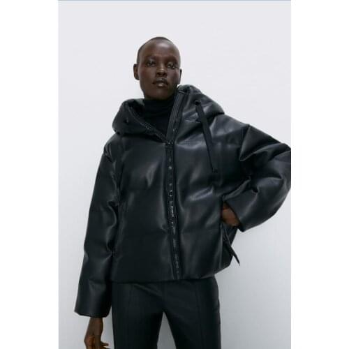 Fall / Winter 2020 European American Hooded Jacket Loose Pu Cotton Jacket Long Sleeve Solid Color Versatile Street Trendsetters