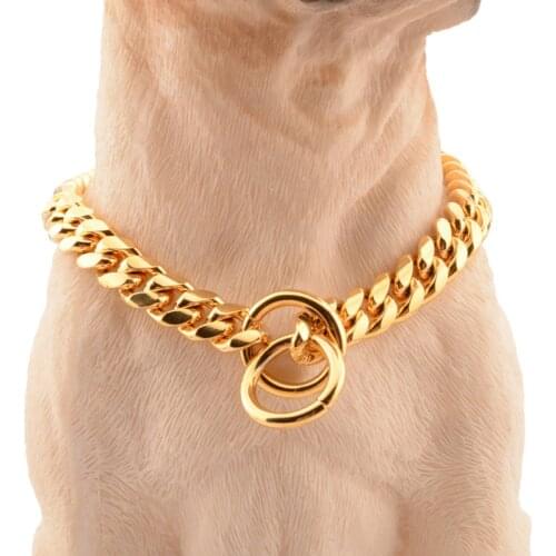 New Pet Dog Gold Chain Puppy Collar Necklace Stainless Steel Bulldog Collar 10mm Small Middle Large Dog