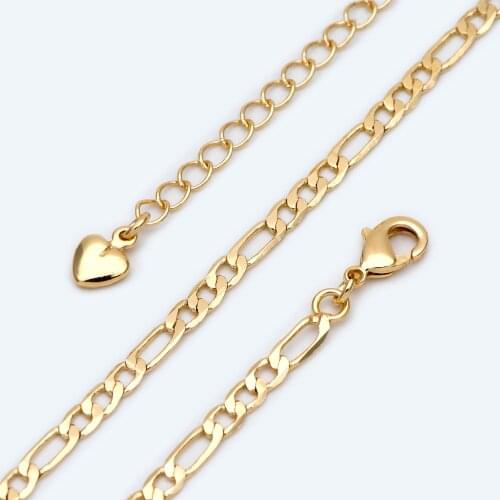 Figaro Chain Necklaces 3mm Wide, Finished Necklace with Extender Chain, Ready to Wear, 16-20 Inch Adjustable (#LK-466)