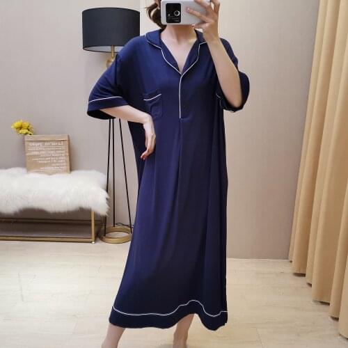 Women Summer Sleep Tops Short Sleeve Plus Size Modal Nightdress Loose Home Clothes with Pocket Plus Size Lingere Sleepwear
