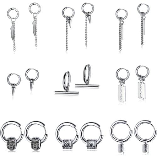 Classic Unisex Stainless Steel Hoop Earring Punk Steel Color Hiphop Man Women ear Jewelry FreeShipping