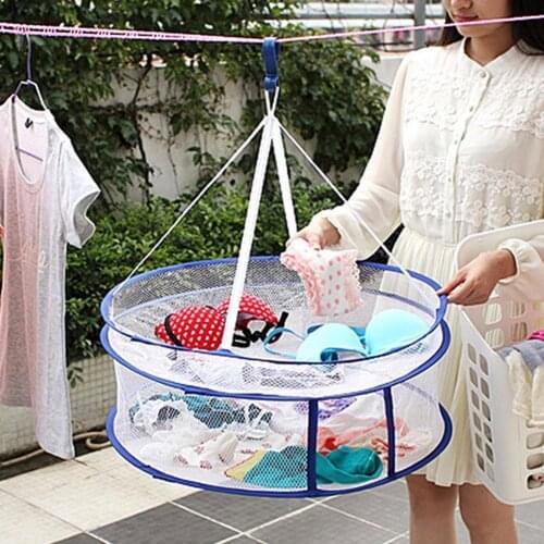 Foldable Clothes Drying Net Basket Windproof Double Layer Socks Underwear Sweater Hanging Clothes Laundry Balcony Mesh Basket