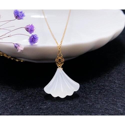 SHILOVEM 18k yellow gold real natural white Jasper pendants Christmas Gift fine Jewelry plant wedding no necklace yzz1416886hby