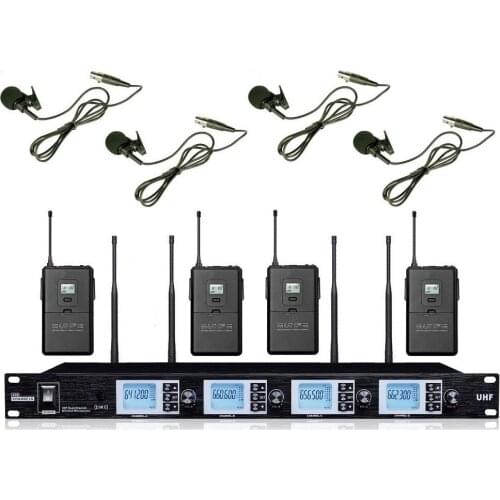 Bolymic UHF Micro Cravate 4 x 100 Channel Lavalier/ Lapel Wireless microfono Microphone sytem professional chruch singer mic