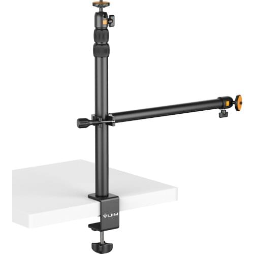 VIJIM Extendable Desktop Light Stand with Phone Clip Rotatable Ballhead 1/4" Screw for Camera Smartphone Video Light Live Stream