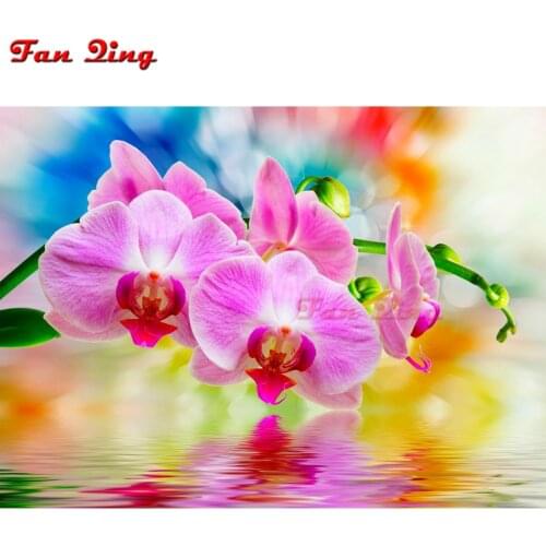 Full Rhinestone embroidery,pink orchid,sale diamond painting Cross Stitch plant flower diamond mosaic picture hobby home decor