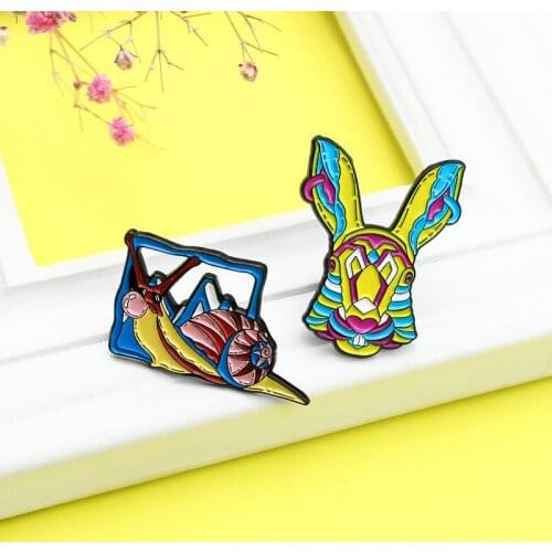Funny Retro Snail Rabbit Metal Enamel Brooch Cartoon Cute Combined With Small Animal Badge Pins Children Gift Jewelry Wholesale