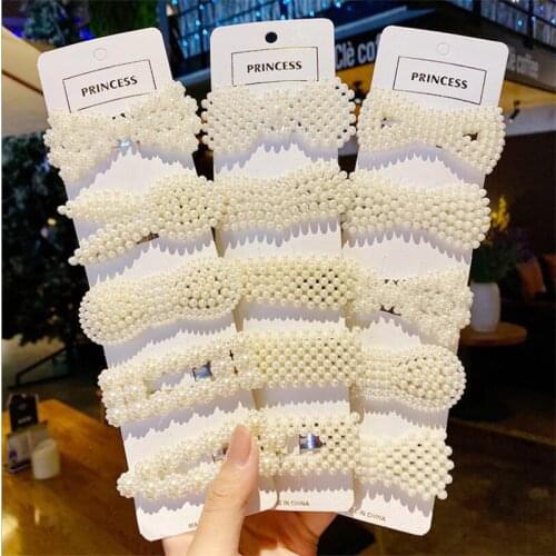 5/8PCS/Set Women Girls Elegant Imitation Pearls Geometric Hairpins Sweet Hair Ornament Clips Barrettes Fashion Hair Accessories