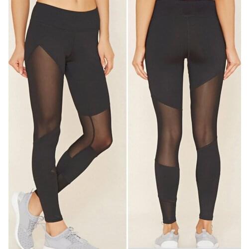 Womens Irregular Mesh Splicing Fitness Running Trousers Yoga Sweatpants Black