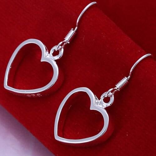 Simple Fashion Style 925 Sterling Silver Heart Drop Earrings Jewelry For Women 2019 Wholesale Free Shipping