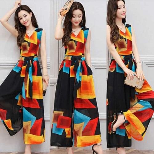 Womens Jumpsuits 2021 Summer New Korean Fashion Straight High Waist Chiffon Wide Leg Pants One Piece Birthday Outfit For Women