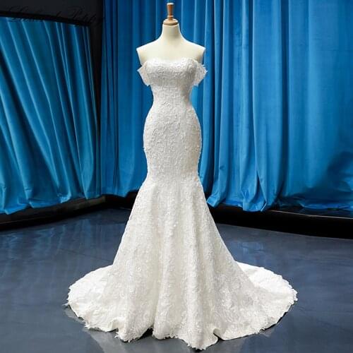 Lceland Poppy Off the Shoulder Strapless Lace Mermaid Wedding Dresses 2021 Vestido de Novia Bridal Gowns with Court Train