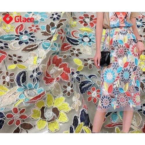 1 Yard 2020 New colorful flower embroidery heavy industry fashion fabric cheongsam dress embroidered fabric G1102
