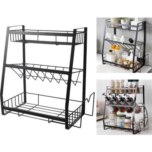 3 Tiers Iron Condiment Spice Shelf Rack, Seasoning Storage Jar Bottles Organizer Holder for Kitchenware Supplies