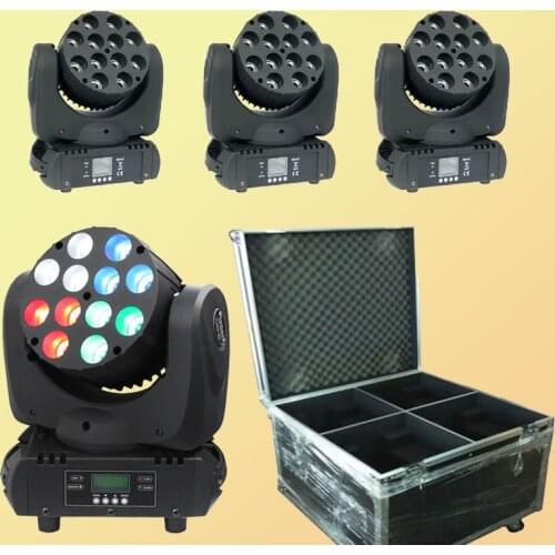 4Pcs Stage Effect Light with Flightcase 12x12W RGBW 4IN1 LED Moving Head Beam Light Master-Slave/Auto/Custom/ Sound Stage Lights