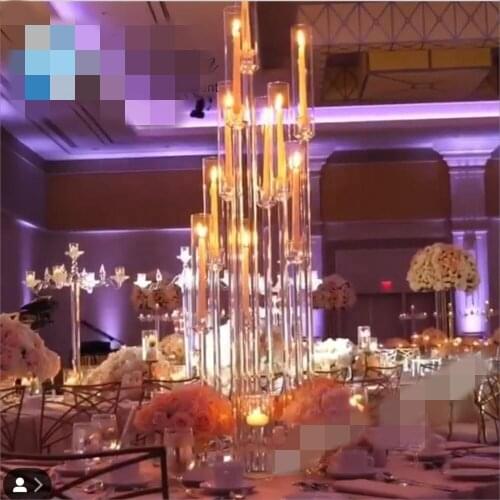 8pcs) 10 heads 0wholesale 10 arms tube crystal candle holder candelabra wedding centerpieces senyu2206
