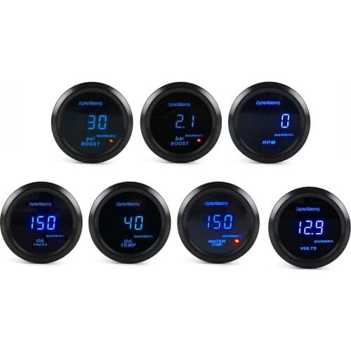 Blue LED Display Car Digital Turbo Boost Gauge PSI BAR Water Temp Oil Temp Oil Pressure Gauge Voltmeter Tachometer Rpm Gauge