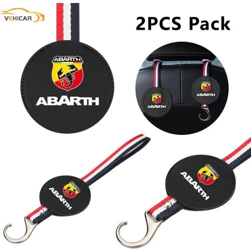 VEHICAR 2PCS ABARTH Auto Organizer Universal Car Vehicle Seat Headrest Hanger Holder Hook for Bag Purse Cloth Grocery glasses
