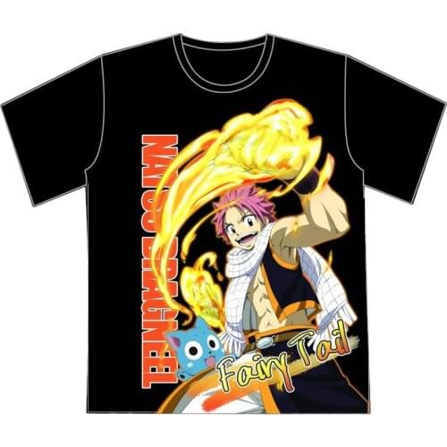 Japanese Anime Black T shirt Tops Fairy Tail Natsu and Happy Summer style Women T-Shirt Fashion Men Casual Short Sleeve Tshirt