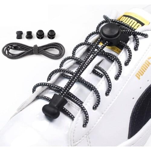 1 Pair Elastic Shoelaces Round Reflective No Tie Shoelace Kids Adult Safety Sneakers Stretching Lock Quick Lazy laces