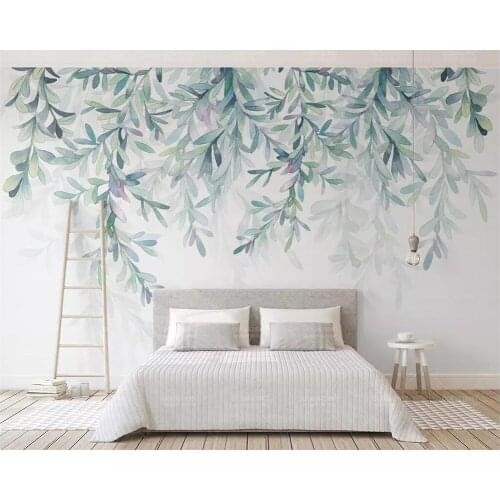 Customized Wallpaper Hand-painted Watercolor Green Leaf Branch Mural Simple TV Background Wall Living Room Bedroom 3D Wallpaper