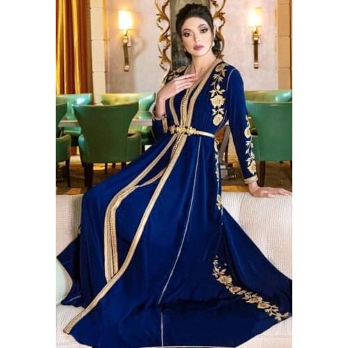 Moroccan Caftan Evening Dresses Embroidery Appliques Muslim Evening Dresses Jacket Kafutan Arabic Party Dress