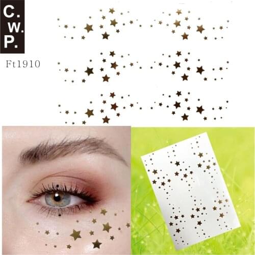 Metallic Golden Star Glitter Face Decor Tattoos, Non-toxic And Waterproof Scattered Frcekle Patches
