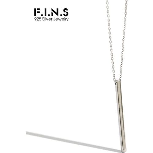 F.I.N.S Minimalism Korean S925 Sterling Silver Simple Clavicle Chain Geometric Square BAR Silver Pendant Necklace 925 Jewelry