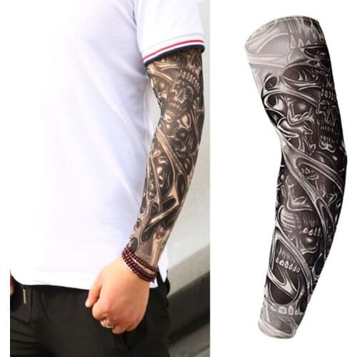 Mens Fake Tattoo Sleeves Cover Unisex Party Body Art Temporary Sunscreen Tiger Skull Clown Digital Printing Arm Warmer Protector