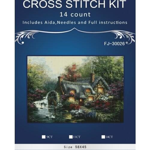 4CT 58x5cm Riverside Cabin DIY Handmade Counted Cross Stitch Needlework Set Embroidery Kit Home Decoration