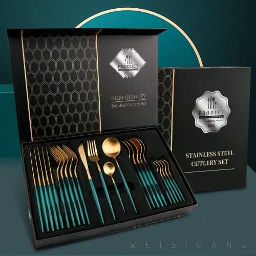 24pcs Gold Dinnerware Set Stainless Steel Tableware Set Knife Fork Spoon Luxury Cutlery Set Kitchen Flatware Dishwasher Safe